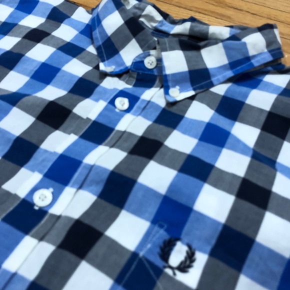 *SOLD* Fred Perry Blue/Black Gingham Shirt XXL - Picture 2 of 2